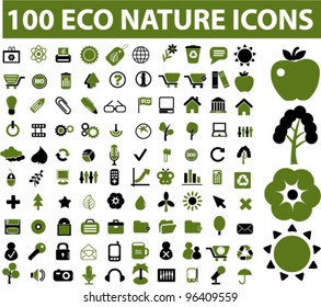 100 eco nature icons set, vector