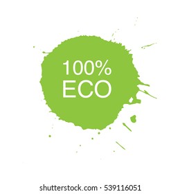 100% ECO vector logo design.Abstract ink splash. Hand drawn vector illustration.