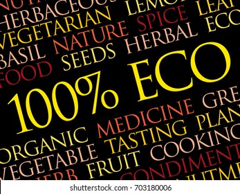 100% ECO word cloud collage, food concept background
