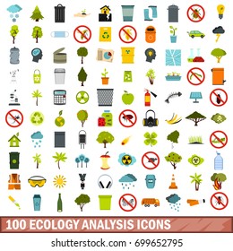 100 ecology analysis icons set in flat style for any design vector illustration