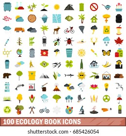 100 ecology book icons set in flat style for any design vector illustration