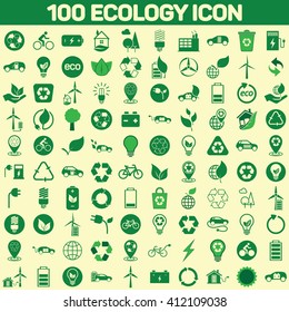 100 ecology icon set on color background