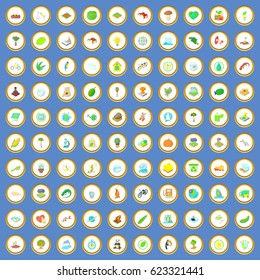 100 ecology icons circle set on blue background cartoon style vector illustration
