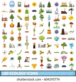 100 ecology icons set in cartoon style for any design vector illustration