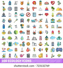 100 ecology icons set in cartoon style for any design vector illustration