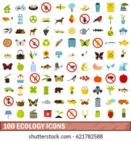 100 ecology icons set in flat style for any design vector illustration