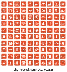 100 ecology icons set in grunge style orange color isolated on white background vector illustration