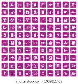 100 ecology icons set in grunge style pink color isolated on white background vector illustration