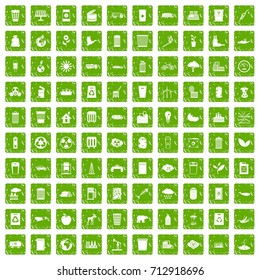 100 ecology icons set in grunge style green color isolated on white background vector illustration