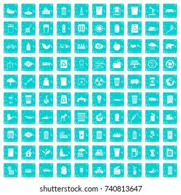 100 ecology icons set in grunge style blue color isolated on white background vector illustration