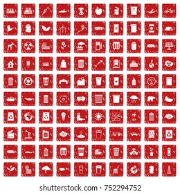 100 ecology icons set in grunge style red color isolated on white background vector illustration