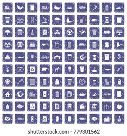 100 ecology icons set in grunge style sapphire color isolated on white background vector illustration