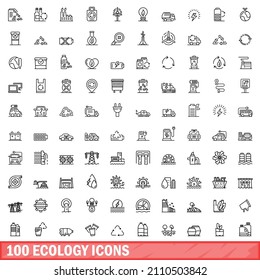 100 ecology icons set. Outline illustration of 100 ecology icons vector set isolated on white background