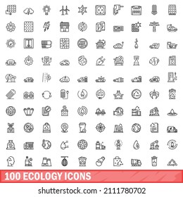 100 ecology icons set. Outline illustration of 100 ecology icons vector set isolated on white background
