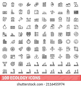 100 ecology icons set. Outline illustration of 100 ecology icons vector set isolated on white background