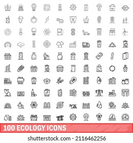100 ecology icons set. Outline illustration of 100 ecology icons vector set isolated on white background