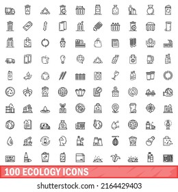 100 ecology icons set. Outline illustration of 100 ecology icons vector set isolated on white background