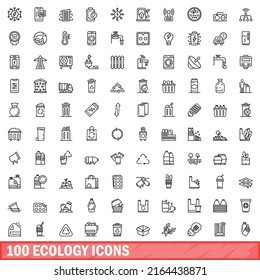 100 ecology icons set. Outline illustration of 100 ecology icons vector set isolated on white background
