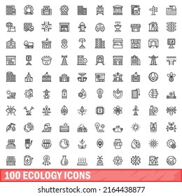 100 ecology icons set. Outline illustration of 100 ecology icons vector set isolated on white background