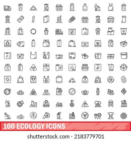 100 ecology icons set. Outline illustration of 100 ecology icons vector set isolated on white background