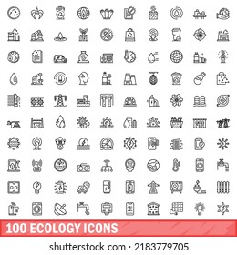 100 ecology icons set. Outline illustration of 100 ecology icons vector set isolated on white background