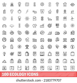 100 ecology icons set. Outline illustration of 100 ecology icons vector set isolated on white background