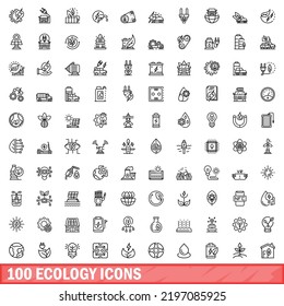 100 ecology icons set. Outline illustration of 100 ecology icons vector set isolated on white background