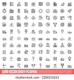 100 ecology icons set. Outline illustration of 100 ecology icons vector set isolated on white background