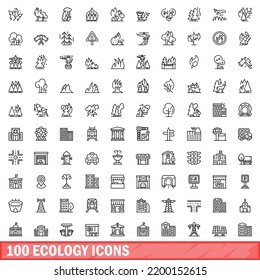 100 ecology icons set. Outline illustration of 100 ecology icons vector set isolated on white background