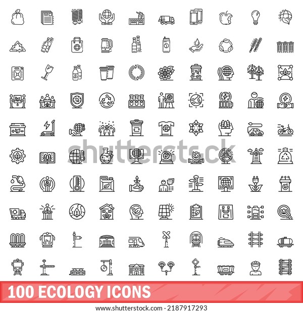 100 ecology icons set.\
Outline illustration of 100 ecology icons vector set isolated on\
white background
