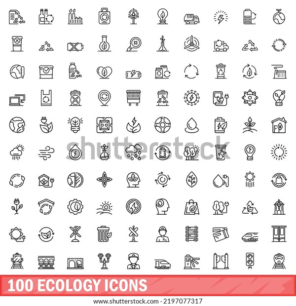 100 ecology icons set.
Outline illustration of 100 ecology icons vector set isolated on
white background