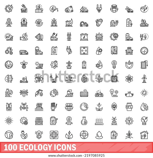 100 ecology icons set.
Outline illustration of 100 ecology icons vector set isolated on
white background