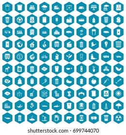 100 ecology icons set in sapphirine hexagon isolated vector illustration