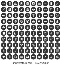 100 ecology icons set in simple style white on black circle color isolated on white background vector illustration