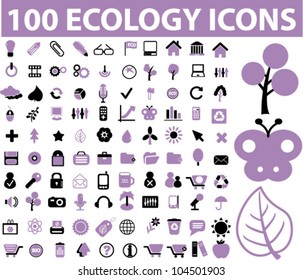 100 ecology icons set, vector