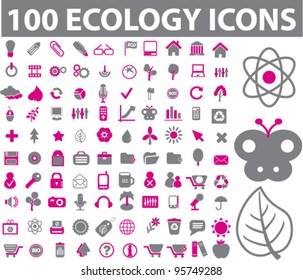 100 ecology icons set, vector