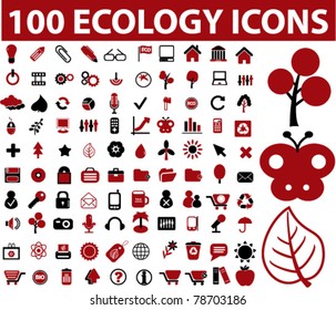100 ecology icons, signs, vector illustrations