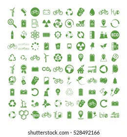 100 ecology & nature green icons set on white background. Vector illustration of Eco, natural, bio 