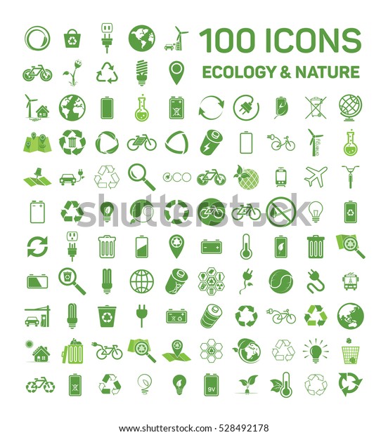 100 ecology &\
nature green icons set on white background. Vector illustration of\
Eco, natural, bio 