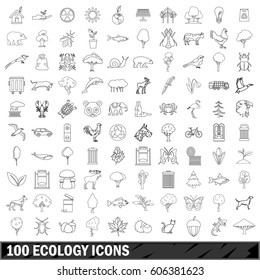 100 ecology set in outline style for any design vector illustration