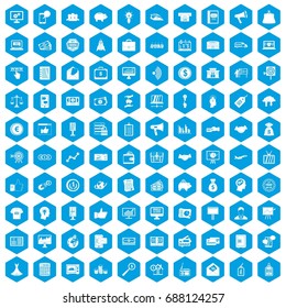 100 e-commerce icons set in blue hexagon isolated vector illustration