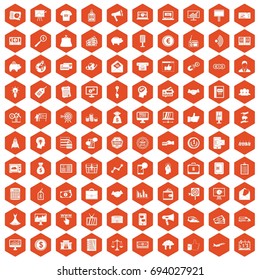 100 e-commerce icons set in orange hexagon isolated vector illustration