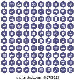 100 e-commerce icons set in purple hexagon isolated vector illustration