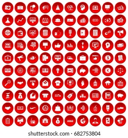 100 e-commerce icons set in red circle isolated on white vector illustration