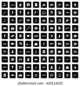 100 economy icons set in grunge style isolated vector illustration