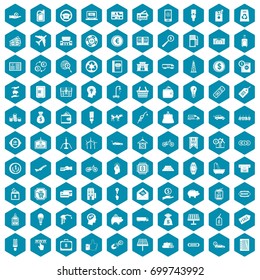 100 economy icons set in sapphirine hexagon isolated vector illustration