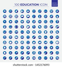 100 educaion icon set with flat shadow