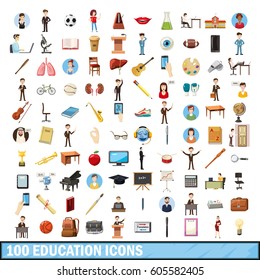 100 education icons set in cartoon style for any design vector illustration