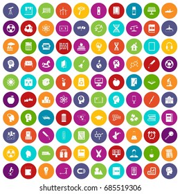 100 education icons set in different colors circle isolated vector illustration