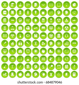 100 education icons set green